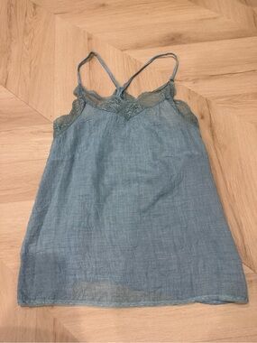 Light Blue Lace-Trim Tank Top